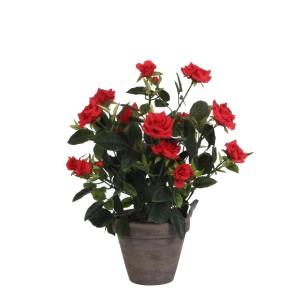Mica Decorations Rosenstrauch Kunstpflanze im Topf, rote Blüten, ca. 33cm hoch.