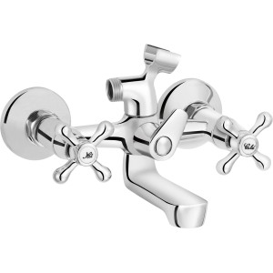 baliv Wannenarmatur WA-5040 Chrom mit Kreuzgriffen, Brauseschlauch und Handbrause.