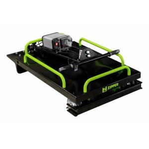 Grün-schwarzer Zipper Scherenhubwagen ZI-SHW300. Elektrischer Hubwagen für Baumaschinen, hebt Lasten bis 300 kg.