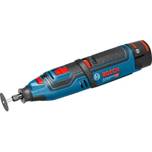 Bosch Professional Akku-Multitool GRO 12V-35 solo mit Zubehör-Box. Blaues, handliches Elektrowerkzeug mit Trennscheibe.