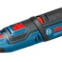 Bosch Professional Akku-Multitool GRO 12V-35 solo mit Zubehör-Box. Blaues, handliches Elektrowerkzeug mit Trennscheibe.