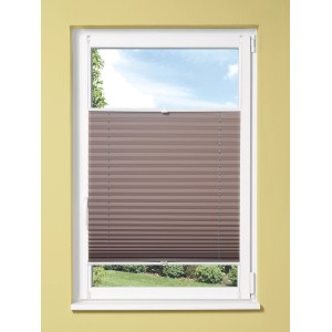 Graues OBI Thermo-Plissee Tona, verspannt im Fensterrahmen, für Wärme- und Sichtschutz.