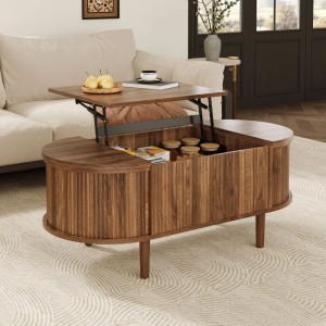 okwish Couchtisch mit Stauraum Verstellbar Holzbeine Wohnzimmer 100x48x53 cm Braun