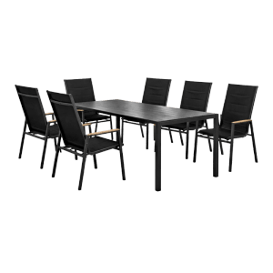 7-teiliges Gartenmöbel-Set Merida von Greemotion mit Tisch und 6 Stühlen in Anthrazit.