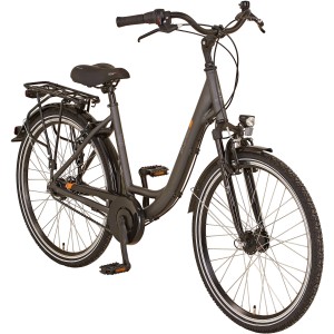 Anthrazitfarbenes Prophete Damen City-Fahrrad 26 Zoll mit 7-Gang Nabenschaltung.