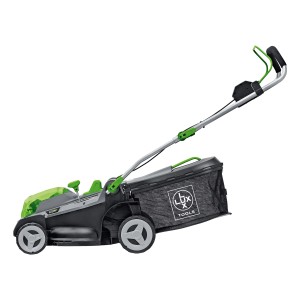 LUX Akku-Rasenmäher Set mit 2 Akkus, 37 cm Schnittbreite und Fangkorb.