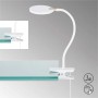 Weiße LED Klemmleuchte Luiz von Fischer & Honsel, flexible Schreibtischlampe mit Klemme und Touchdimmer.