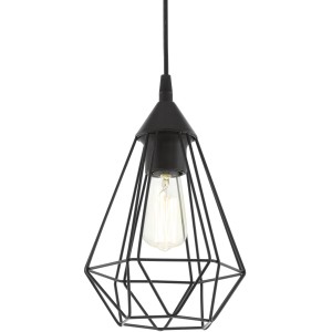 Schwarze Eglo Pendelleuchte Tarbes mit Drahtschirm, 1-flammig, Ø 17,5 cm.