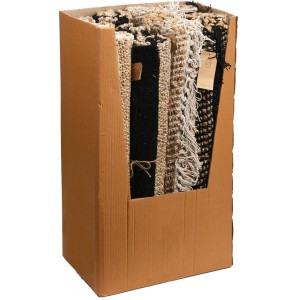 Sortierter Teppich (60x90 cm) im Karton, verschiedene Designs und Farben.