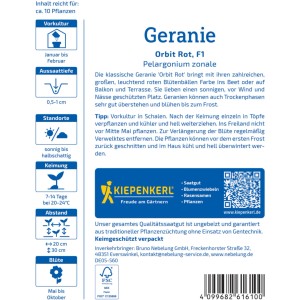 Kiepenkerl Saatgut Geranie Orbit Rot F1