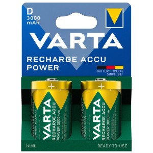 Varta Akku Mono D HR20, 3000 mAh, 2er Pack, vorgeladen. Gelb-grüne Ni-MH Batterien in blauer Blisterverpackung.