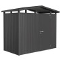 Biohort Metall-Gerätehaus Panorama, dunkelgrau, 3,5 m² mit Tür und Satteldach.