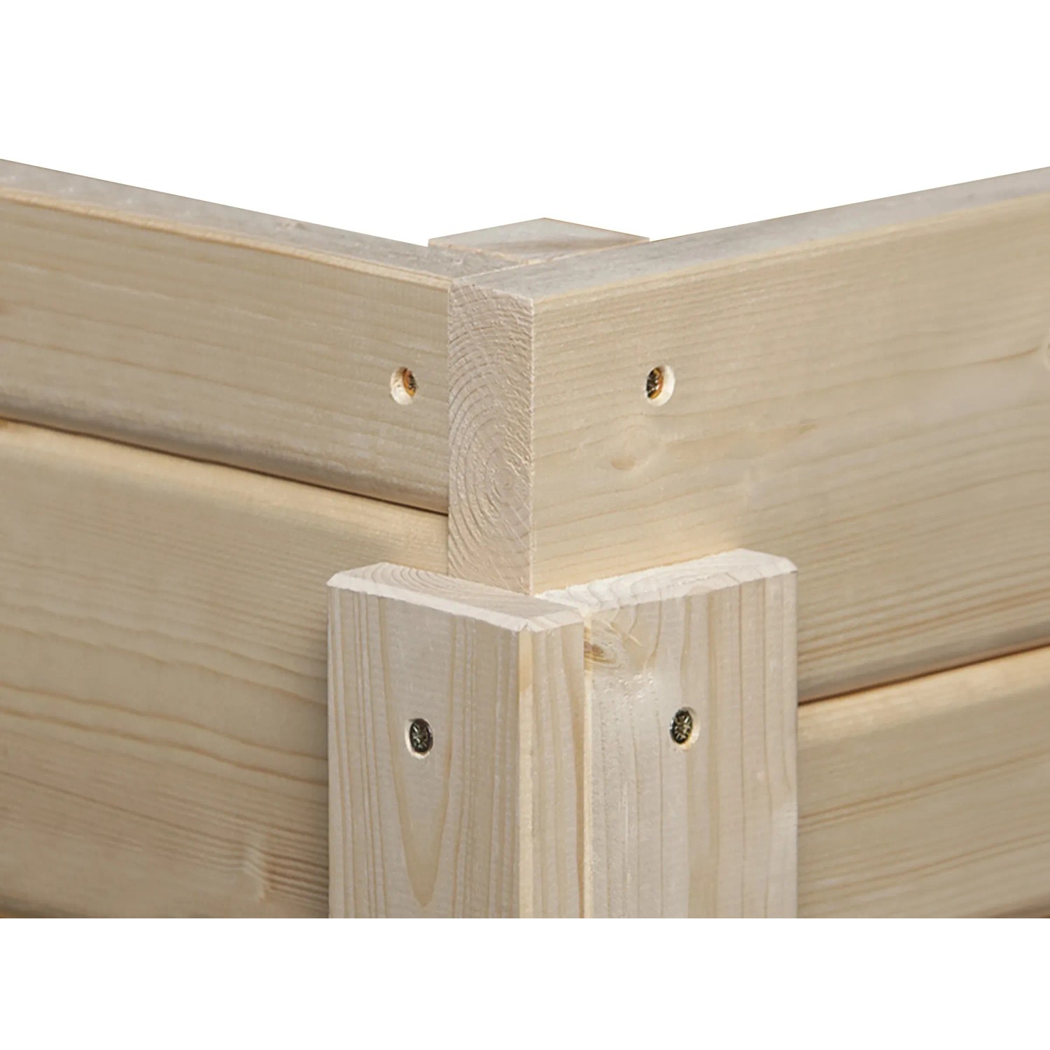Detailansicht Eckverbindung weka Holz-Gartenhaus Angolo A, naturbelassen.