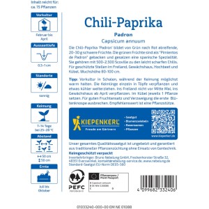 Kiepenkerl Saatgut Chili-Paprika Padron, Gemüsesamen für scharfe, grüne Paprika.