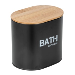 Wenko Badbox Gara Schwarz mit Bambusdeckel, Stahl, 14.5x13.5x10.5cm.