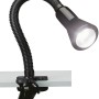 Schwarze Trio Klemmleuchte Flexo mit flexiblem Hals und Klammerbefestigung.
