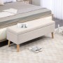 HOMCOM Sitzbank mit Stauraum in Leinenoptik, beige, mit Holzfüßen im Schlafzimmer. Ideal für Flur & Wohnzimmer.