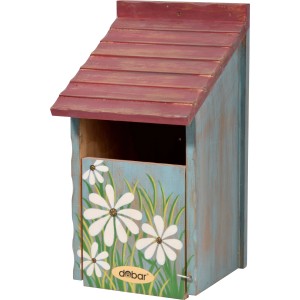Bunter Nistkasten mit Blumenmuster von Dobar, Kiefernholz, ideal für Gartenvögel.