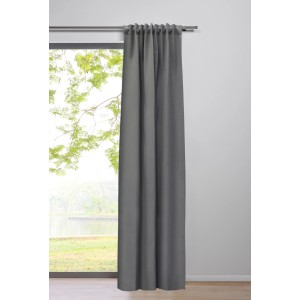 Grauer mydeco Schlaufenschal Verdunklung 300x135 cm vor Fenster.