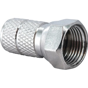 Schwaiger F-Stecker, 6,5 mm, aus Metall für Koaxialkabel, Nahaufnahme.