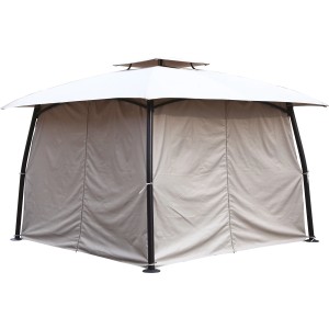 Grauer Pavillon Granisle 327x328 cm mit Stahlgestell und Seitenteilen.