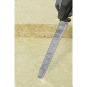 Wolfcraft Dämmstoffmesser mit 305 mm Klinge schneidet Dämmmaterial.