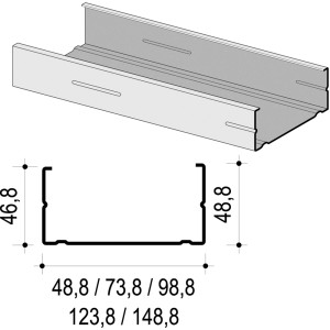 Knauf CW-Profil 50x50x0,6 mm, 3500 mm Länge für Ständerwerk, Detailansicht mit Maßen.