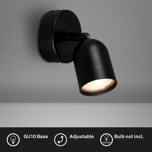 Schwenkbare, schwarze Brilo Wandleuchte Tabo mit GU10 Fassung. Spot für Innenräume.