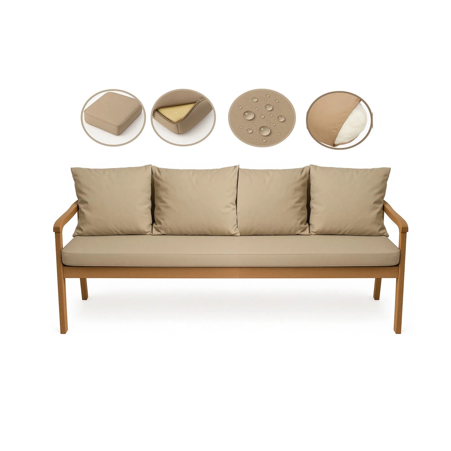 Beiges Setgarden Mix Bench Kissen für 3-Sitzer Gartenbank, 170x50 cm + 4 Rückenkissen.