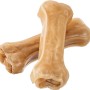 Zwei helle Primox Kauknochen, 21 cm, aus Rinderhaut für Hunde.
