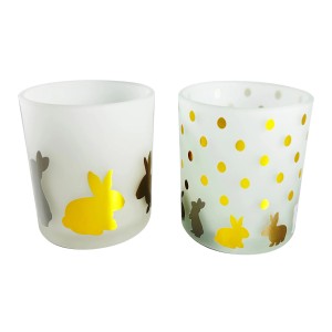 Boltze Windlicht Tinka, 2er Set, Gold-Dekor mit Hasenmotiven, 10x9x10 cm. Kerzenhalter für stimmungsvolle Beleuchtung.