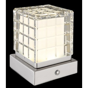 Globo Tischleuchte Lunki, Nickel matt, 10 cm. LED-Tischlampe mit Acrylglas-Schirm.