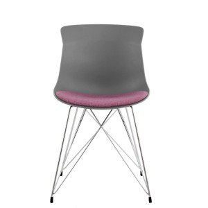 Kayoom Stuhl Emily 2er-Set, grau mit violettem Sitzkissen und Chromgestell.