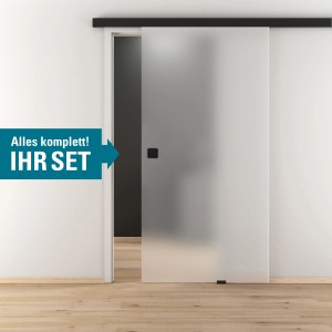 Glasschiebetür-Set Nova 501 Black mit Softeinzug und Griffmuschel, 190 cm. Komplettset für moderne Raumgestaltung.