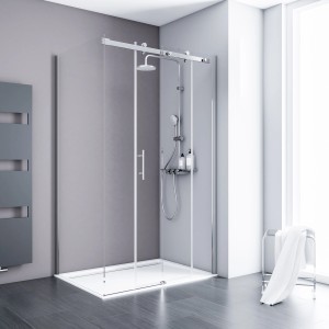 Schulte Eckdusche mit Gleittür und Seitenwand Alexa Style 2.0, 120x90x200 cm, rahmenlos, Chromoptik.