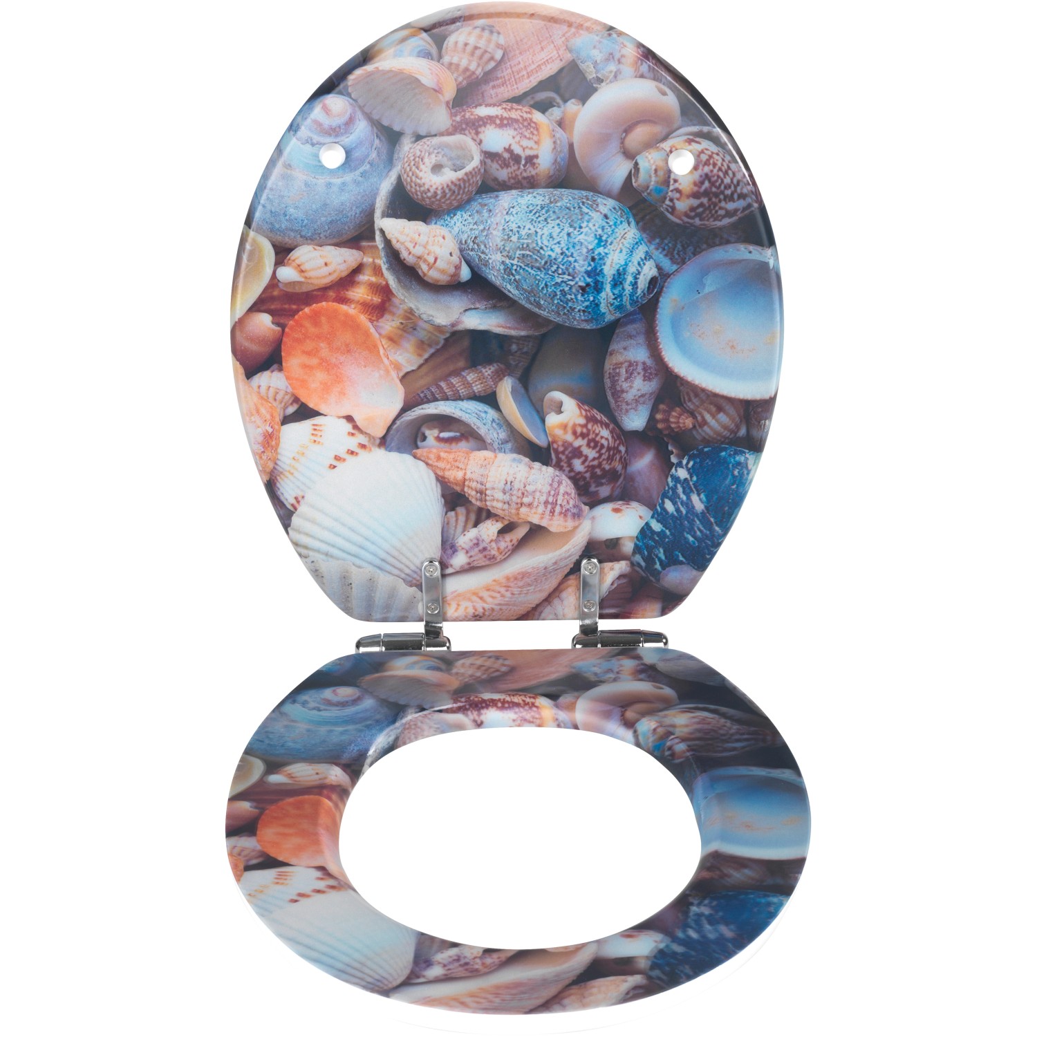 Wenko WC-Sitz Muschel 3D, MDF Holzkern, Absenkautomatik, Muschel-Motiv.