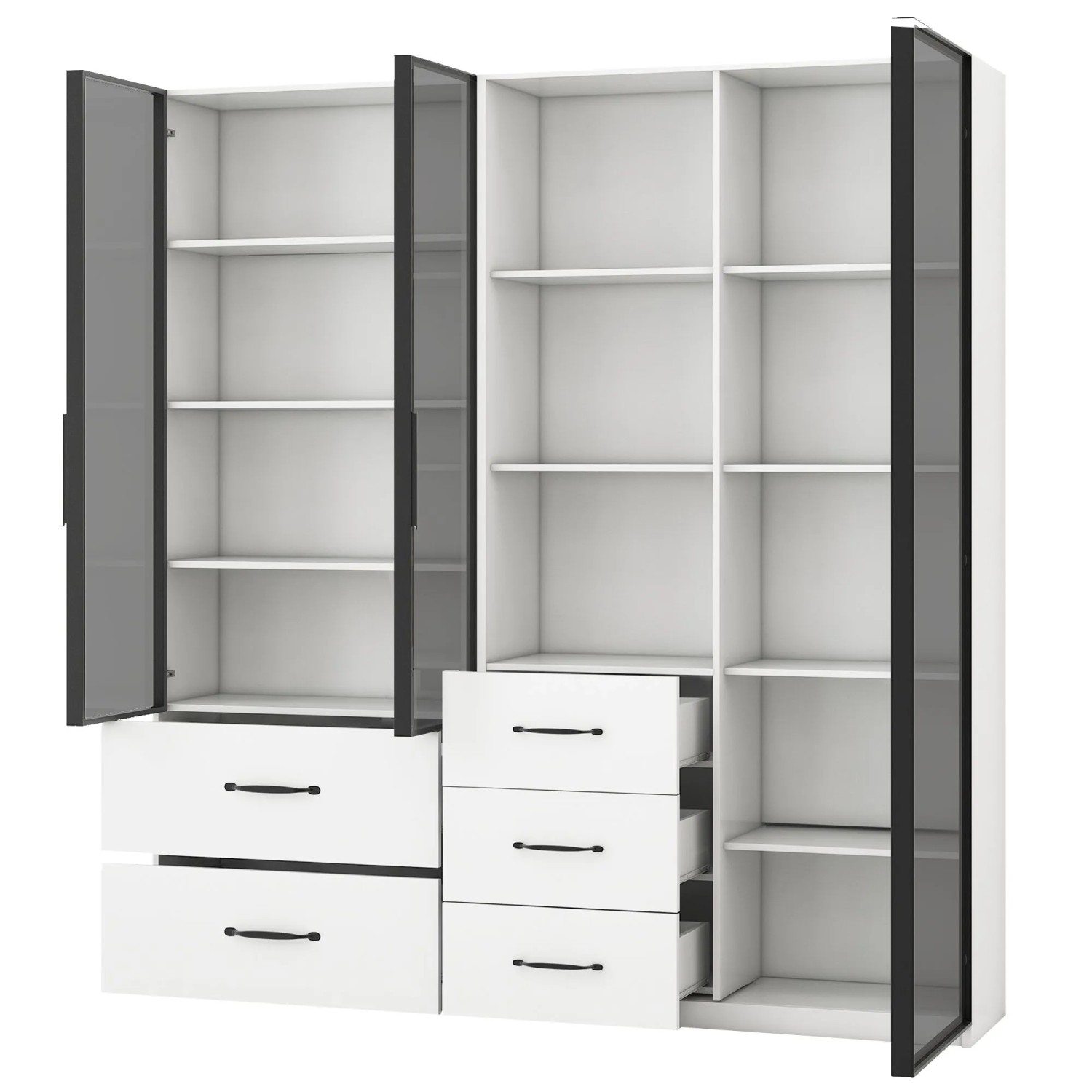 okwish Vitrine mit LED Glasfächern Bücherregal Wohnzimmer 140x40x160cm Weiß_9