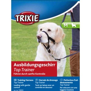 Schwarzes Trixie Top Trainer Ausbildungsgeschirr M (27 cm) am Hund.