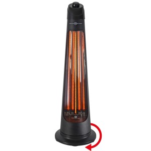 Schwarzer, rotierender Heizstrahler Infrae 1200 W mit zwei Heizstufen für den flexiblen Einsatz.