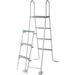 Weiße Sicherheitsleiter für Gre Stahlwand-Pool Fidji, 2x3 Stufen mit Plattform.