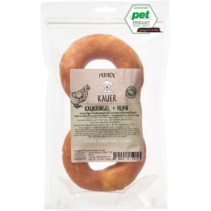 Primox Kaukringel Huhn, 2 Stück. Hunde-Snack aus Rinderhaut mit Hühnchen, für natürliche Zahnpflege und Beschäftigung.