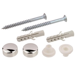 Kirchhoff Befestigungssatz für Stand-WC mit Schrauben, Dübeln und Chrom-Abdeckungen.