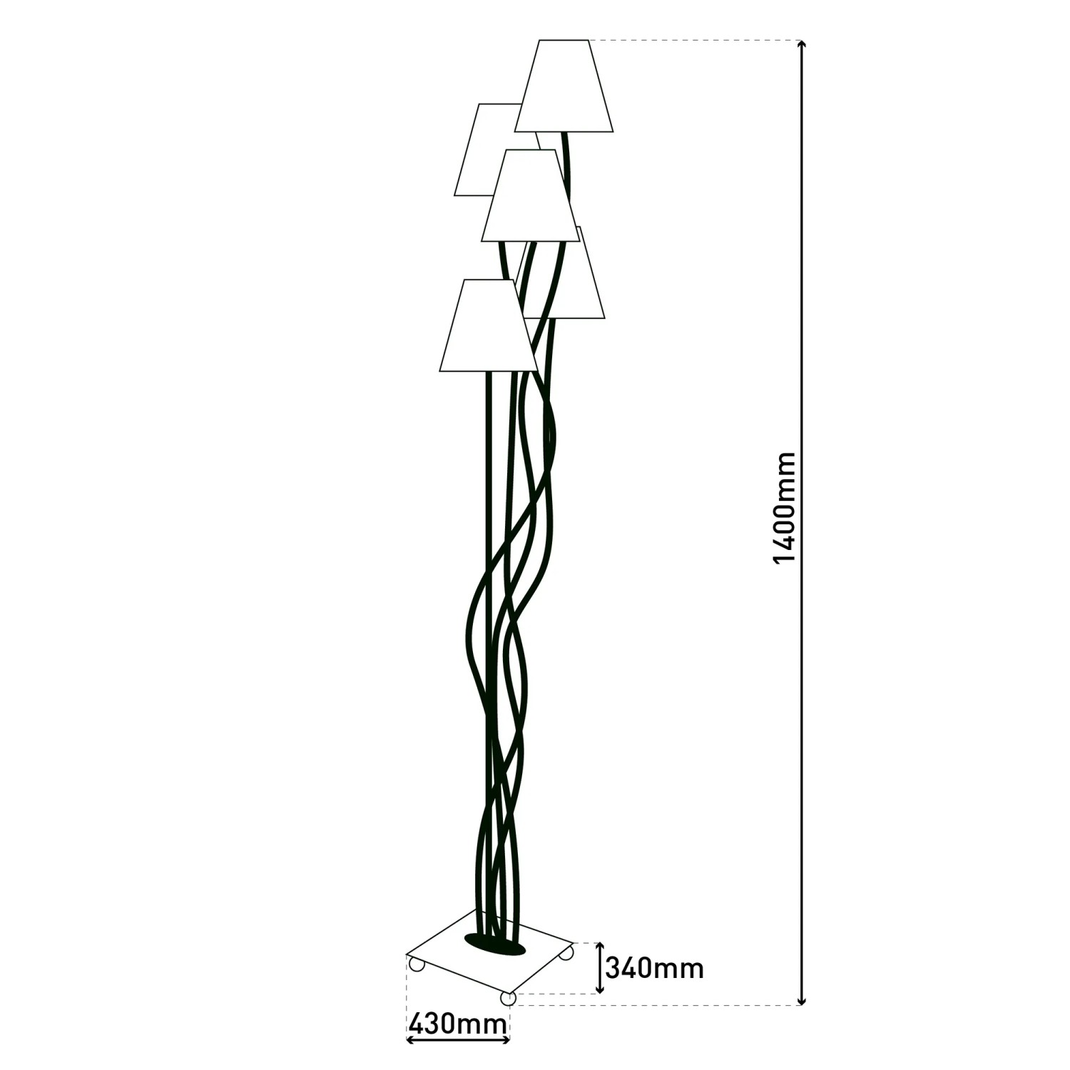 Näve Stehleuchte Boho, 4-flammig, bunt, 138 cm hoch. Design-Stehlampe mit Textilschirm.