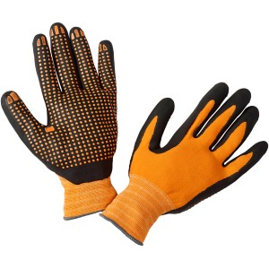 LUX Allround-Handschuhe Gr. 9, Arbeitshandschuhe mit Nitrilbeschichtung in Orange und Schwarz.