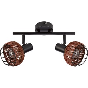 2er Spot Deckenleuchte Buia E14 in Rattanoptik, braun/schwarz.