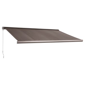 Anthrazitfarbene OBI Kassettenmarkise Fabiona mit LED, 400x250 cm, geschlossen.