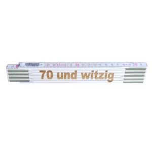 Stabila Zollstock mit Lasergravur "70 und witzig", 2 Meter, aus Holz.