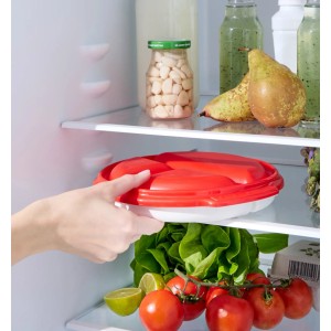 Rotho Mikrowellenteller Micro Clever 0,75 l Papaya im Kühlschrank, ideal für unterwegs.