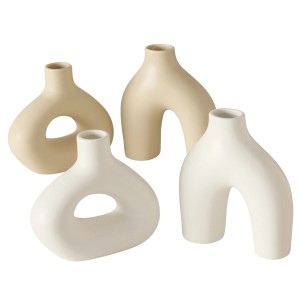 Boltze Home Vasen Metty, 4-fach sortiert, beige-weiß, aus Steingut.