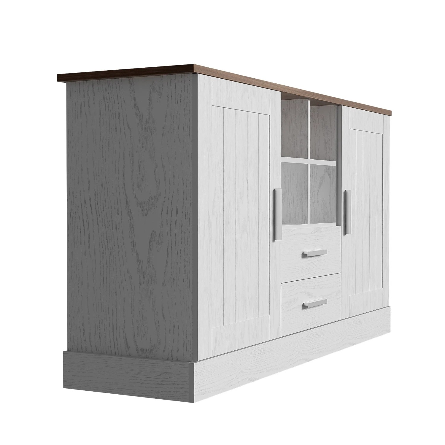 okwish Sideboard mit 2 Türen 2 Schubladen Wohnzimmer 140x40x79cm Weiß_10